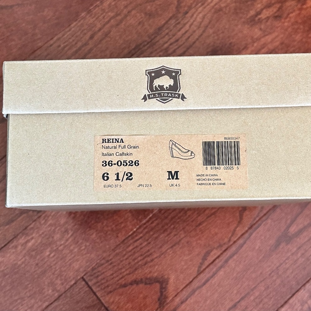 Trask Reina brown leather peep toe wedge - Picture 2 of 11
